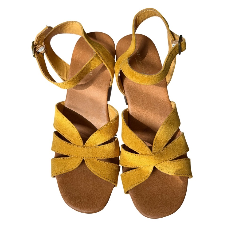 American Eagle Platform Sandals Strappy 8 Mustard Yellow Womens Boho Retro